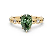 Solitaire Engagement Ring Setting for Fancy Green Pear-Shaped Center with Beaded Bezel Station Band and Prong Head in Yellow Gold
