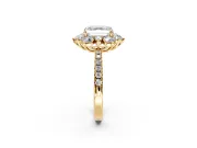 Floral Halo Engagement Ring Setting for Asscher Cut Center with Pave Accents and Prong Head in Yellow Gold