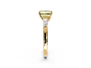 3 Stone Engagement Ring Setting for Fancy Yellow Princess Cut Center with Tapered Baguettes, Plain Band and Prong Head in Yellow Gold
