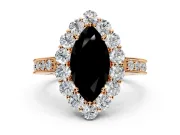 Halo Engagement Ring Setting for Fancy Black Marquise Center with Milgrain Channel Band and Prong Head in Rose Gold