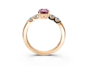 5 Stone Engagement Ring Setting for Fancy Pink Emerald Cut Center with Plain Band and Prong Head in Rose Gold