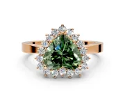 Starburst Halo Engagement Ring Setting for Fancy Green Heart-Shaped Center with Flat Cathedral Band and Prong Head in Rose Gold
