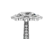 Milgrain Halo Engagement Ring Setting for Oval Center with Bezel Point Accents and Prong Head in Sterling Silver