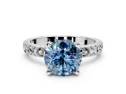 Solitaire Engagement Ring Setting for Fancy Blue Round Cut Center with XO Engraved Band and Prong Head in Platinum