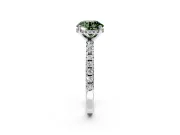 Solitaire Engagement Ring Setting for Fancy Green Round Cut Center with Band of Accents and Prong Head in Platinum