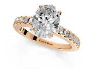 Solitaire Engagement Ring Setting for Oval Center with Single Row Accent Band and Prong Head in Rose Gold