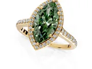 Halo Engagement Ring Setting for Fancy Green Marquise Center with Pave Accents, Heart Basket and Prong Head in Yellow Gold