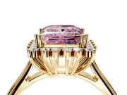 Starburst Halo Engagement Ring Setting for Fancy Pink Princess Cut Center with Thin Round-Wire Band and Prong Head in Yellow Gold