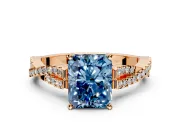 Solitaire Engagement Ring Setting for Fancy Blue Radiant Cut Center with Twisted Pave Split Shank and Prong Head in Rose Gold