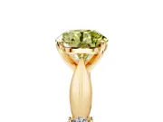 Solitaire Engagement Ring Setting for Fancy Yellow Round Cut Center with Carved Leaf Shoulders and Prong Head in Yellow Gold