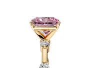 Solitaire Engagement Ring Setting for Fancy Pink Radiant Cut Center with Bezel Station Band and Prong Head in Yellow Gold