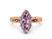 Solitaire Engagement Ring Setting for Fancy Pink Marquise Center with Milgrain X Pattern Band and Prong Head in Rose Gold