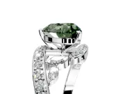 Solitaire Engagement Ring Setting for Fancy Green Heart-Shaped Center with Pave Bypass Twist Band and Prong Head in White Gold