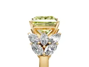 Leaf Cluster Engagement Ring Setting for Fancy Yellow Princess Cut Center with Marquise Accents and Prong Head in Yellow Gold