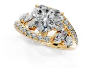 Halo Engagement Ring Setting for Heart-Shaped Center with Marquise and Pave Bypass Band and Prong Head in Yellow Gold