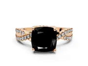 Solitaire Engagement Ring Setting for Fancy Black Cushion Cut Center with Narrow Twist Pave Band and Prong Head in Rose Gold