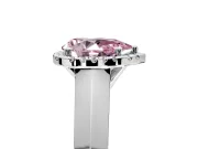 Halo Engagement Ring Setting for Fancy Pink Pear-Shaped Center with Knife Ridge Cathedral Band and Prong Head in White Gold