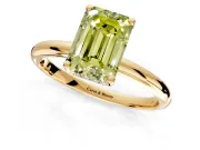 Hidden Halo Engagement Ring Setting for Fancy Yellow Emerald Cut Center with Thin Round-Wire Band and Prong Head in Yellow Gold