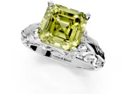 Solitaire Engagement Ring Setting for Fancy Yellow Asscher Cut Center with Filigree Accent Basket and Prong Head in White Gold