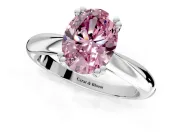 Solitaire Engagement Ring Setting for Fancy Pink Oval Center with Reverse Tapered Band and Prong Head in Sterling Silver