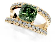Solitaire Engagement Ring Setting for Fancy Green Cushion Cut Center with Wide-Open Split Shank and Prong Head in Yellow Gold