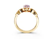 Leaf Engagement Ring Setting for Fancy Pink Pear-Shaped Center with Milgrain Accent Band and Prong Head in Yellow Gold
