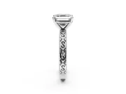 Solitaire Engagement Ring Setting for Asscher Cut Center with Scrollwork Band and Prong Head in Platinum