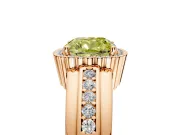 Halo Engagement Ring Setting for Fancy Yellow Cushion Cut Center with Wide Band, Inlaid Accent Row and Prong Head in Rose Gold