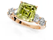 5 Stone Engagement Ring Setting for Fancy Yellow Asscher Cut Center with Graduated Accents and Prong Head in Rose Gold