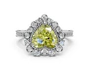 Milgrain Halo Engagement Ring Setting for Fancy Yellow Heart-Shaped Center with Bezel Point Accents and Prong Head in White Gold