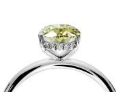 Hidden Halo Engagement Ring Setting for Fancy Yellow Oval Center with Thin Round-Wire Band and Prong Head in Platinum