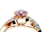 Halo Engagement Ring Setting for Fancy Pink Pear-Shaped Center with Marquise and Pave Bypass Band and Prong Head in Rose Gold