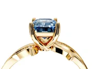 Solitaire Engagement Ring Setting for Fancy Blue Emerald Cut Center with Pave and Plain Crossover Band and Prong Head in Yellow Gold