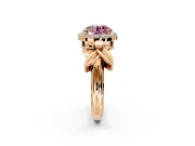 Halo Engagement Ring Setting for Fancy Pink Round Cut Center with Floral Band and Prong Head in Rose Gold