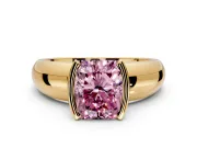 Tension Engagement Ring Setting for Fancy Pink Radiant Cut Center with Wide Flat Band and Tension Head in Yellow Gold