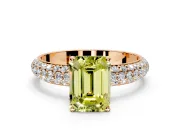 Solitaire Engagement Ring Setting for Fancy Yellow Emerald Cut Center with Domed Multi-Row Pave Band and Prong Head in Rose Gold