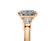 3 Stone Engagement Ring Setting for Emerald Cut Center with Wide Plain Band and Prong Head in Rose Gold