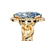 Halo Engagement Ring Setting for Fancy Blue Marquise Center with Open Scroll Shoulders and Prong Head in Yellow Gold