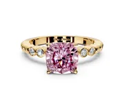 Solitaire Engagement Ring Setting for Fancy Pink Cushion Cut Center with Bezel-Dot Beaded Band and Prong Head in Yellow Gold