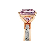 Solitaire Engagement Ring Setting for Fancy Pink Princess Cut Center with Channel Baguette Band and Prong Head in Rose Gold