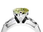 3 Stone Engagement Ring Setting for Fancy Yellow Heart-Shaped Center with Tapered Baguettes, Plain Band and Prong Head in Platinum
