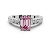 Solitaire Engagement Ring Setting for Fancy Pink Emerald Cut Center with Engraved Pave Band and Prong Head in Sterling Silver