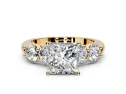 5 Stone Engagement Ring Setting for Princess Cut Center with Graduated Accents and Prong Head in Yellow Gold