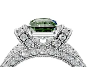 Pave Engagement Ring Setting for Fancy Green Radiant Cut Center with Curved Accent Rows, Openwork and Prong Head in White Gold