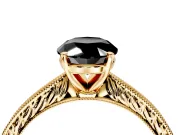 Solitaire Engagement Ring Setting for Fancy Black Oval Center with Engraved Milgrain Band and Prong Head in Yellow Gold