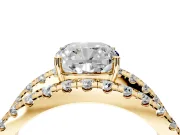 Solitaire Engagement Ring Setting for Cushion Cut Center with Wide-Open Split Shank and Prong Head in Yellow Gold