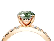 Solitaire Engagement Ring Setting for Fancy Green Oval Center with Fine Pave Band and Claw Prong Head in Rose Gold