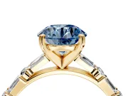 Baguette Engagement Ring Setting for Fancy Blue Round Cut Center with Alternating Bar-Set Band and Prong Head in Yellow Gold