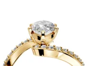 Solitaire Engagement Ring Setting for Marquise Center with Pave Bypass Swirl Band and Prong Head in Yellow Gold