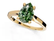Solitaire Engagement Ring Setting for Fancy Green Pear-Shaped Center with Tapered Shoulders and Prong Head in Yellow Gold